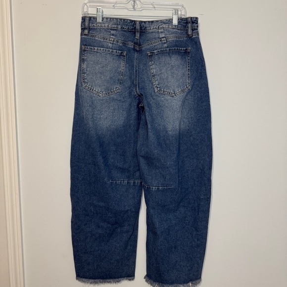 Ashley Mason Barrel Jeans Women’s Sz 7/28 Blue High Rise Wide Leg Raw Hem Denim - Picture 3 of 14